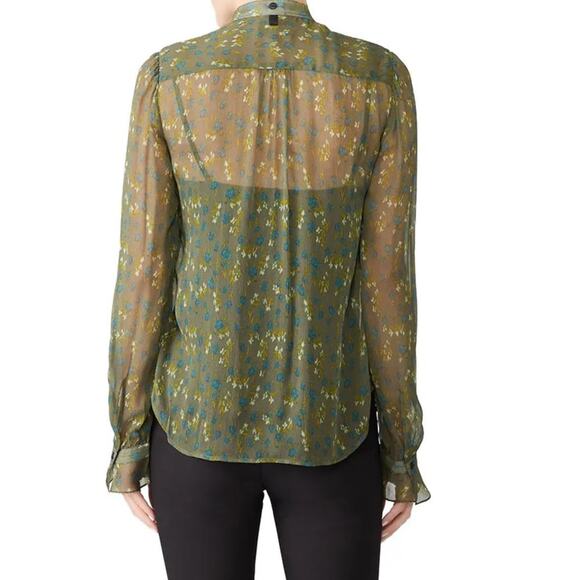 Rag & Bone Sheer Susan Blouse in Olive Floral Size Medium - Picture 3 of 4